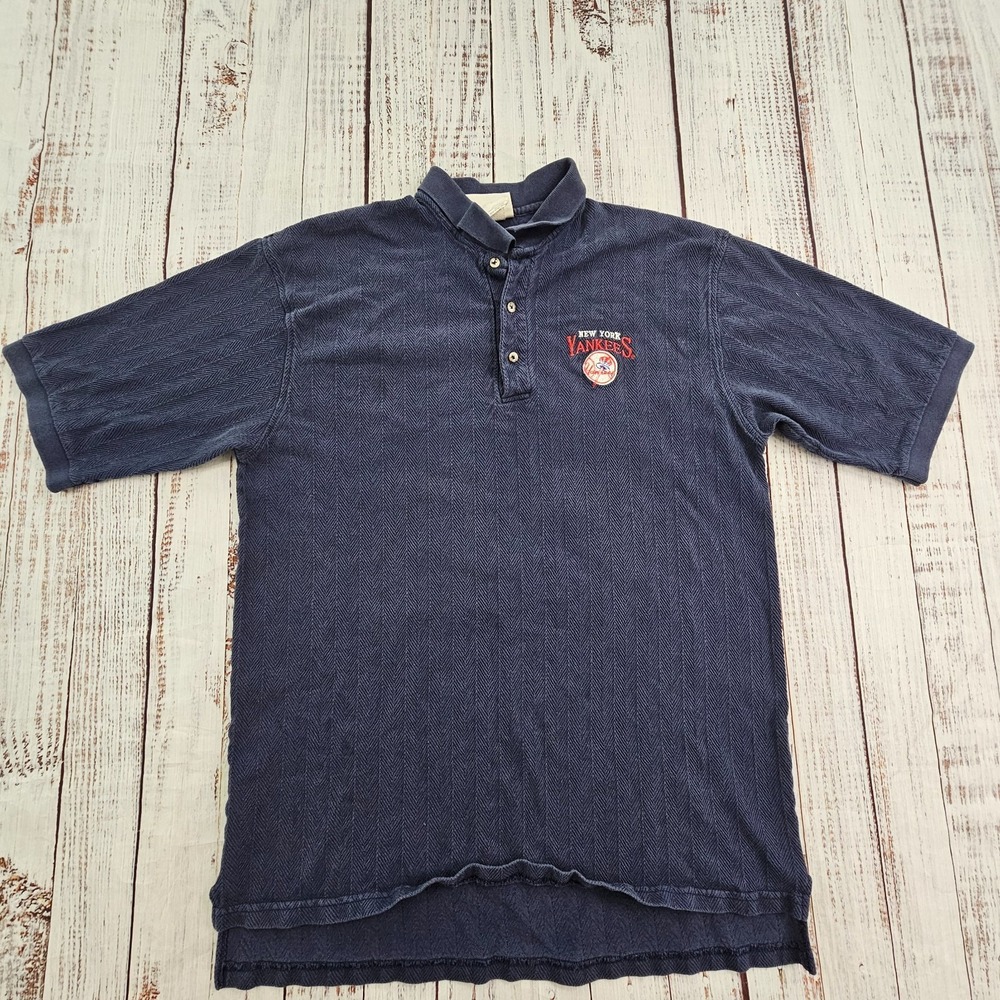 NY Yankees Blue Short Sleeve Cotton Vintage Polo Shirt Men's XL
